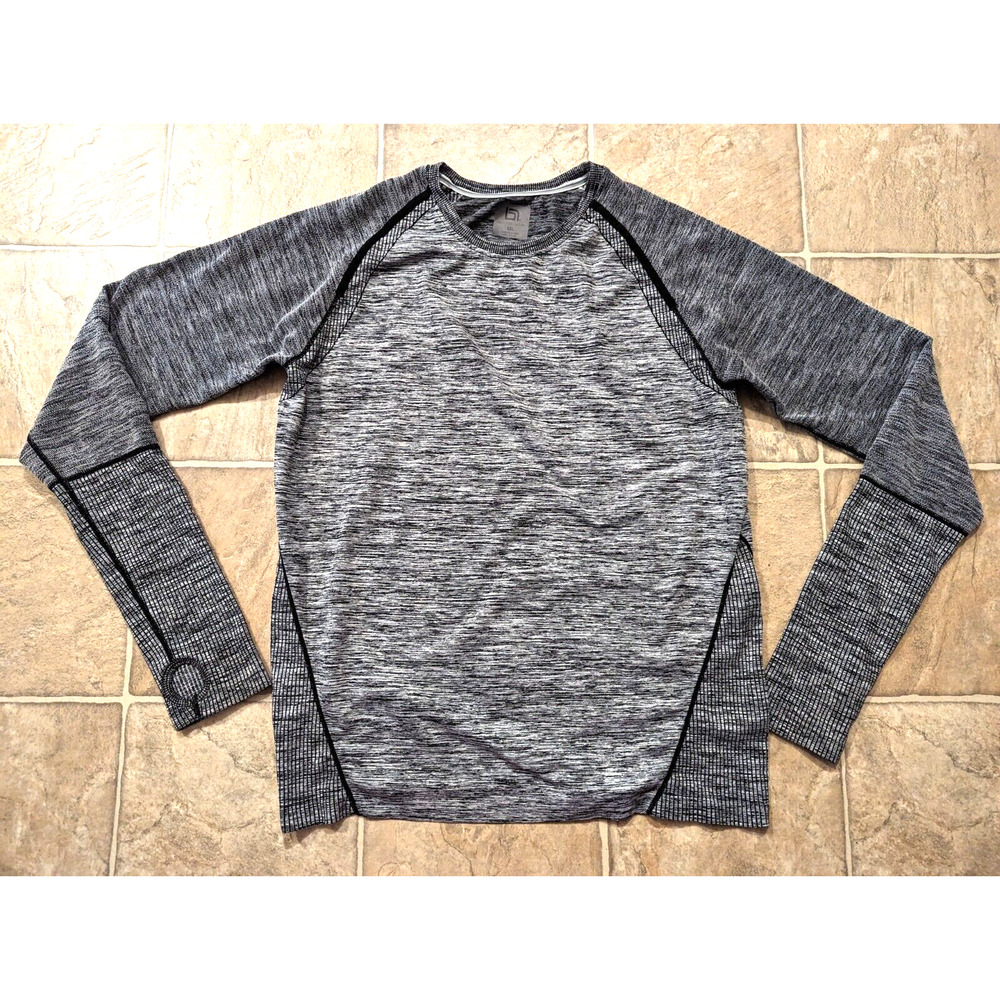 Blanc Noir Men sz XXL Seamless Energy Long Sleeve Shirt Black gray 1860